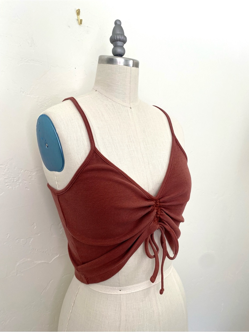 Zara Rust Ruched Ribbed Spaghetti Strap Crop Top
